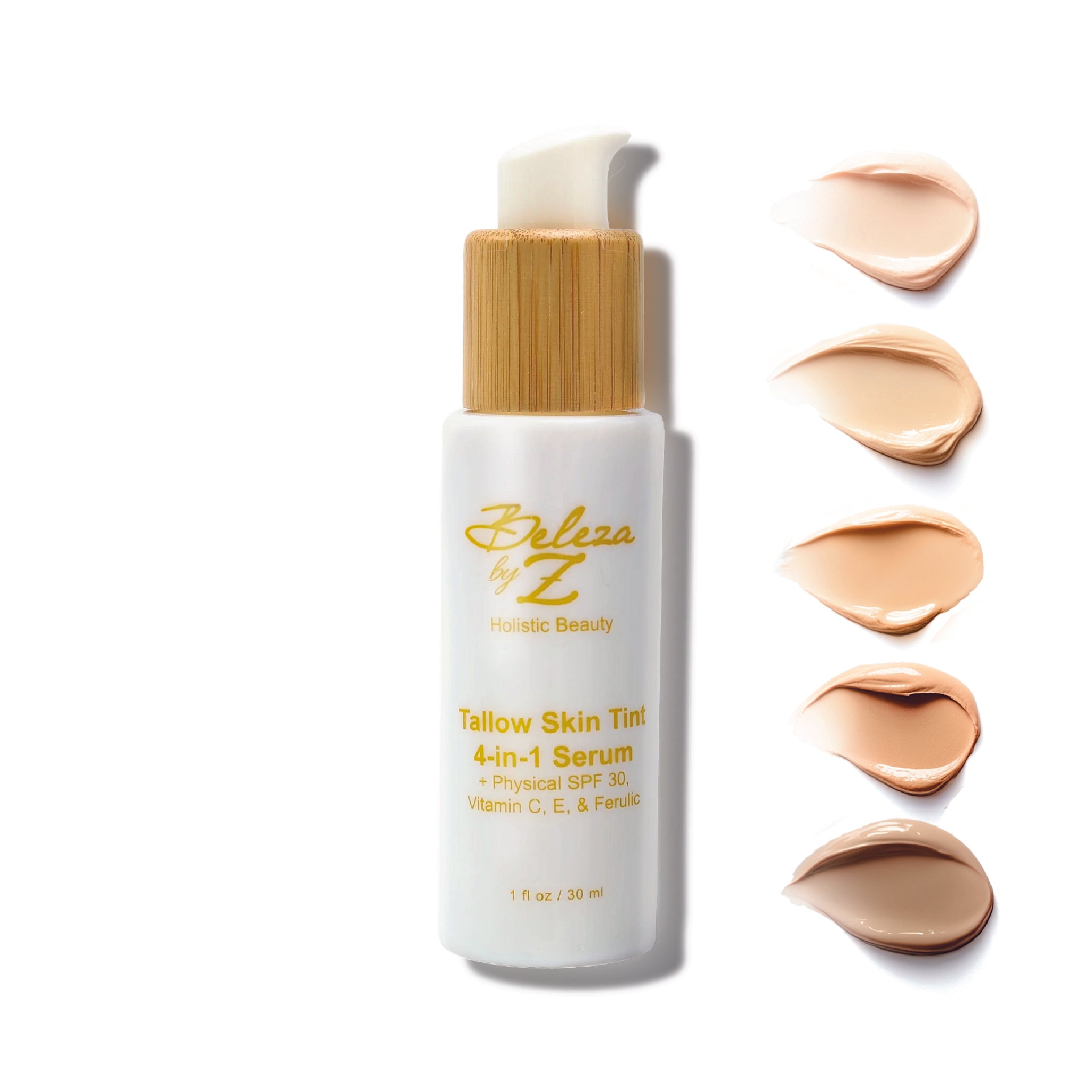 Beleza by Z - Best clean luxury tallow skincare for fair to dark skin. An inclusive timeless, multifunction dewy glass skin tint with mineral sunscreen physical SPF 30, moisturizer, Good vitamin C, E, Ferulic Acid, hyaluronic acid, molecular skincare safe for sensitive and acne skin.
