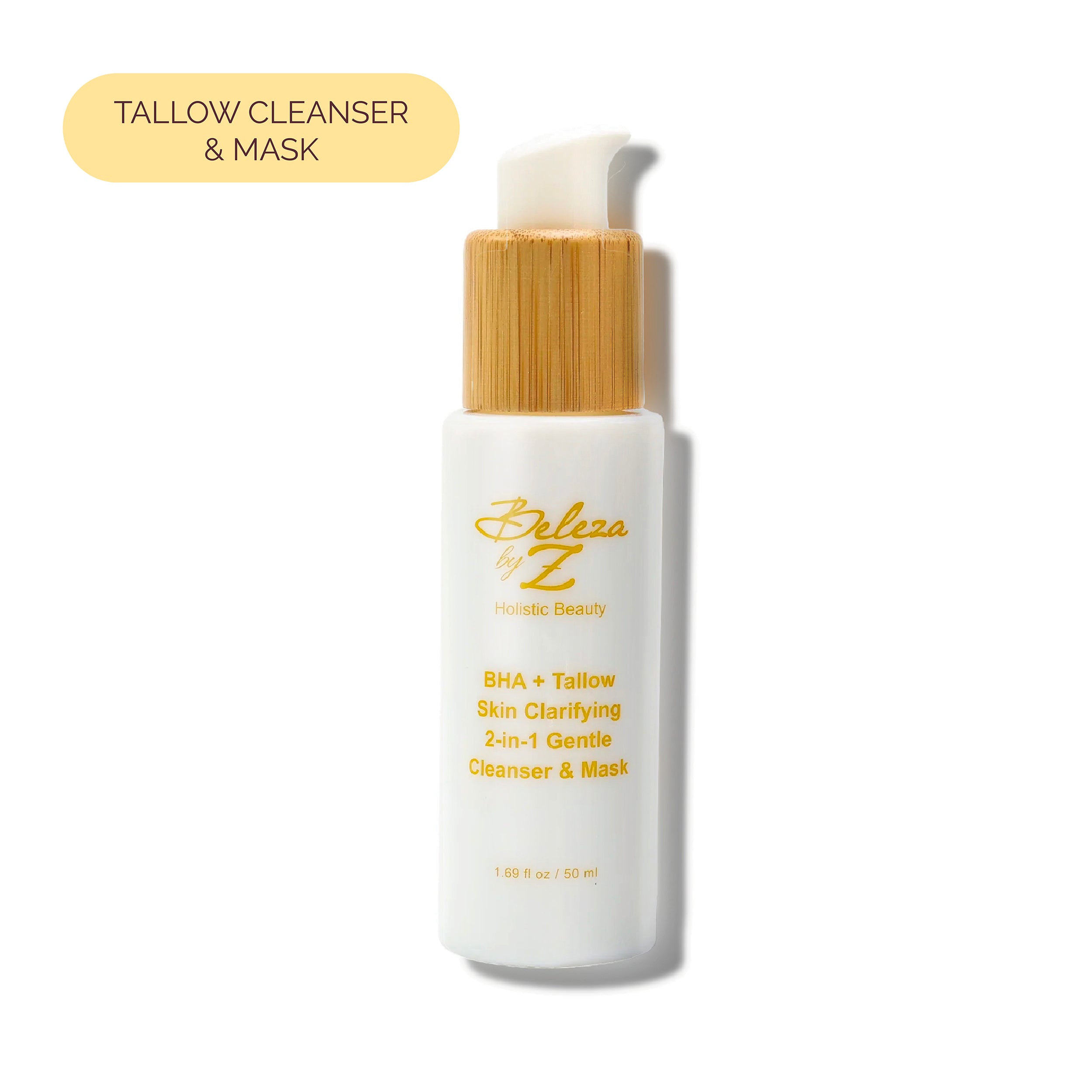 Beleza by Z best clean luxury tallow skincare. Gentle exfoliant, non-irritating daily face wash. A microbiome friendly, non-foaming, soap-free creamy cleanser enriched with aloe, 3D hydration, ceramide boost, rice ferment, and salicylic acid. Safe for sensitive, hormonal, aging, and acne prone skin. Professional holistic beauty.