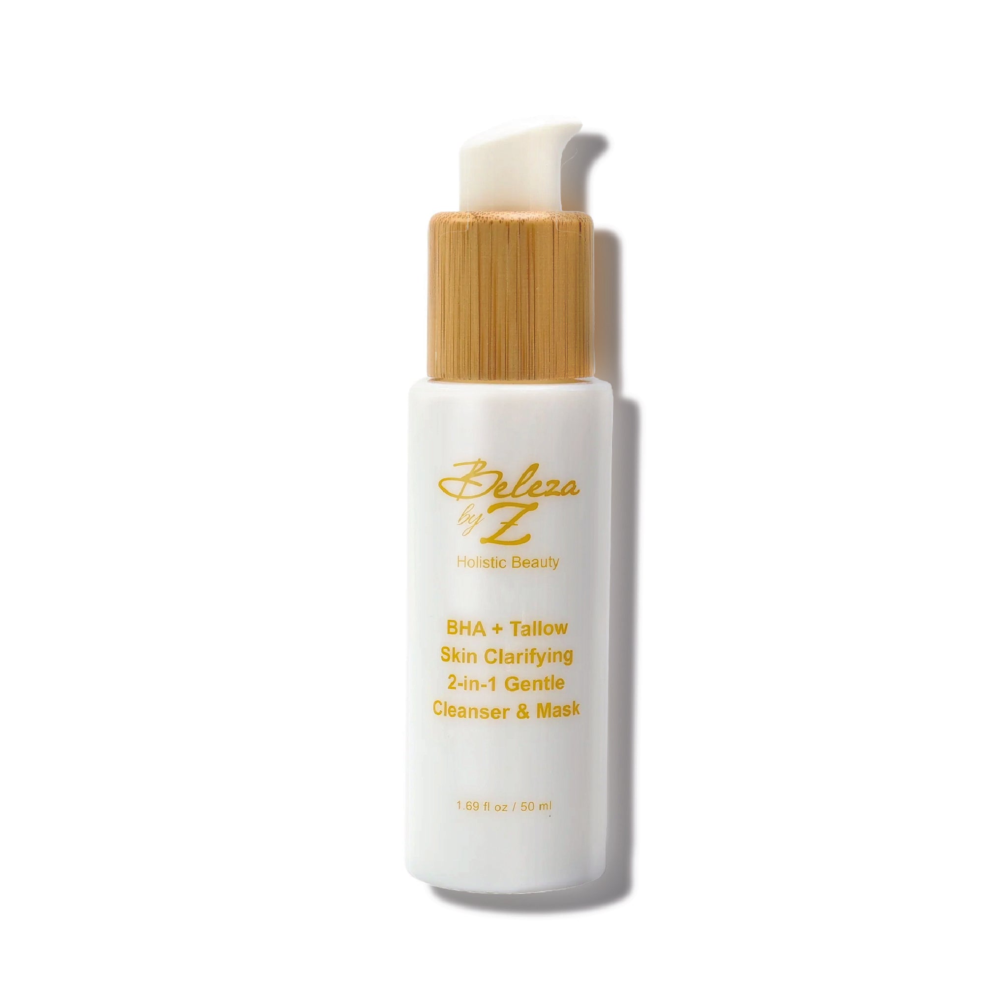 Beleza by Z best clean luxury tallow skincare. Gentle exfoliant, non-irritating daily face wash. A microbiome friendly, non-foaming, soap-free creamy cleanser enriched with aloe, 3D hydration, ceramide boost, rice ferment, and salicylic acid. Safe for sensitive, hormonal, aging, and acne prone skin. Professional holistic beauty.