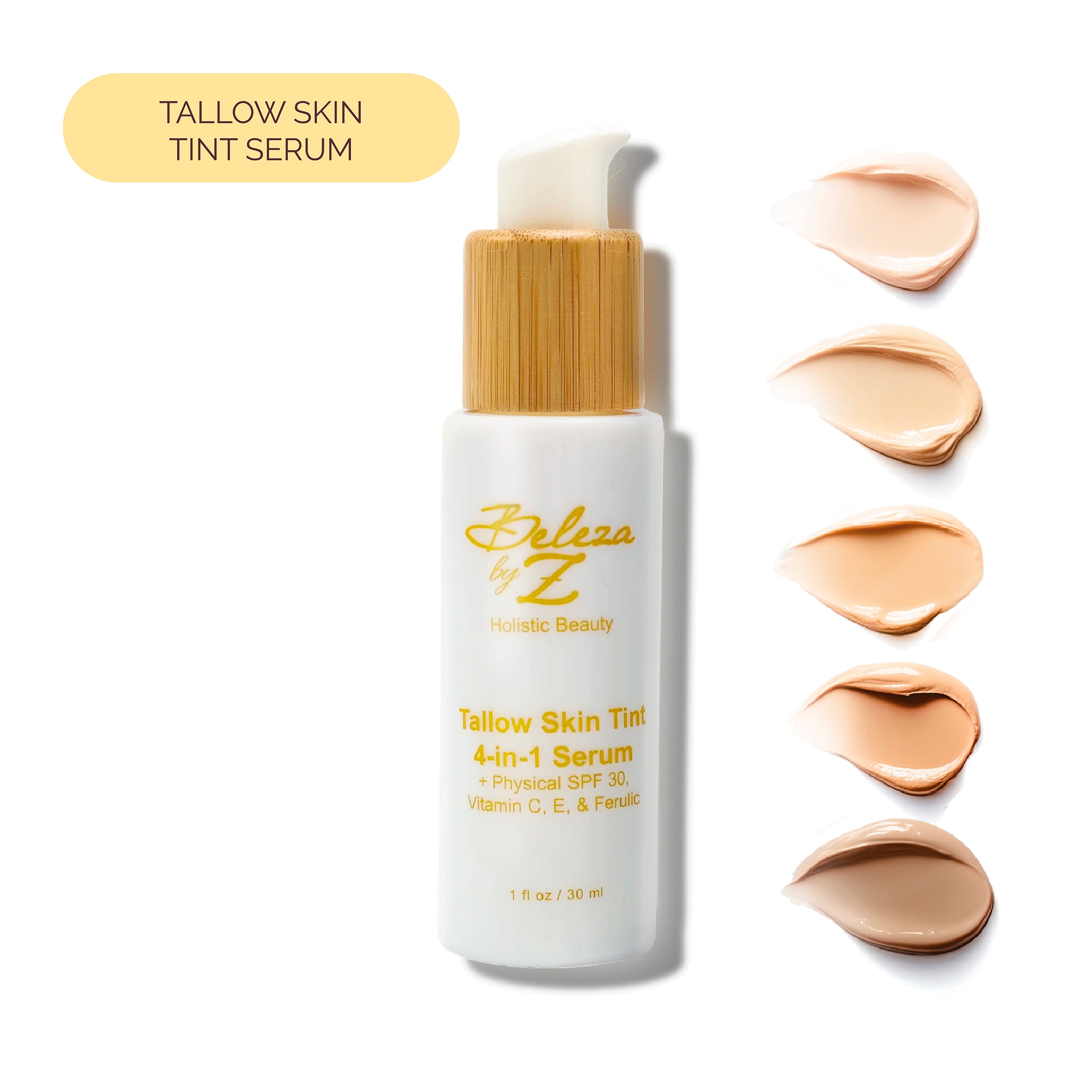 Beleza by Z - Best clean luxury tallow skincare for fair to dark skin. Inclusive skincare for timeless, multifunction, dewy skin. Lightweight sheer tint with mineral sunscreen physical SPF 30, 3D power hydrator, moisturizer, Good vitamin C, Ferulic Acid, hyaluronic acid, molecular skincare safe for sensitive, pregnancy, and acne skin.